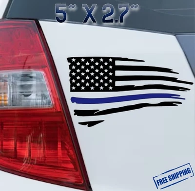 Distressed  American flag thin Blue line Vinyl Decal Sticker | Ripped Torn USA  - Image 1 of 4
