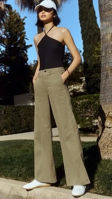 NWT Rag and Bone Sofie Wide Leg Chino Pants Size 6 (27.5x32) Khaki Cotton NEW! - Image 1 of 4