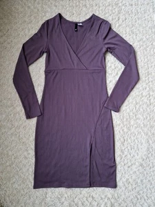 Purple Cross Over Stretchy Bodycon Dress By H&M - Size 10 - Picture 1 of 8
