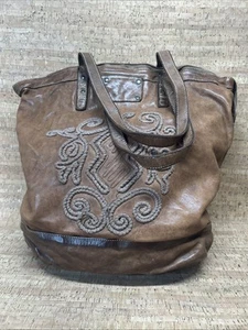 BOLSO DE HOMBRO LANGELLOTTI BORDADO MARRÓN TABACO VINTAGE CUERO ITALIA - Imagen 1 de 12
