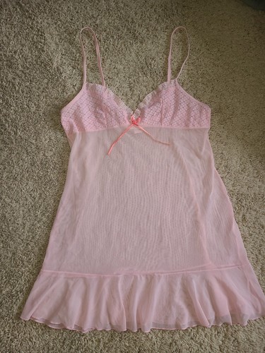 UNDERCOVER Abito slip babydoll Victoria's Secret maglia trasparente Y2K taglia S anni 2000 pizzo fiocco rosa