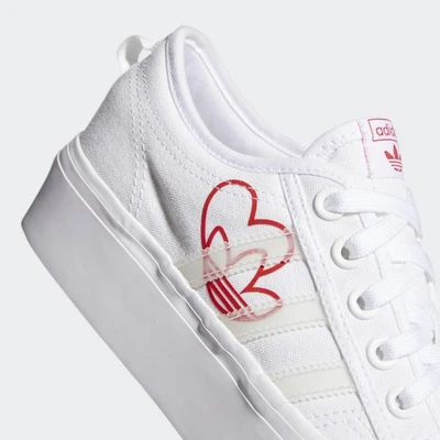 Adidas Nizza Plateau Sneaker Damen Mädchen Originals Rot Herz Trefoil Weiß