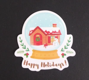 Adesivo Happy Holidays House con Pupazzo di Neve Globo 2,25" x 2,18" (H) - Foto 1 di 2