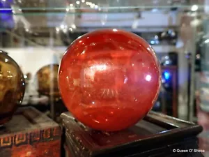 Witch Ball Christmas Ornament Antique Cranberry Glass Hand Blown - Picture 1 of 9