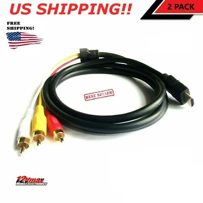 2pc HDMI to 3 Audio Video AV Component Converter Adapter Cable HDTV 5 Feet TV - Image 1 of 4