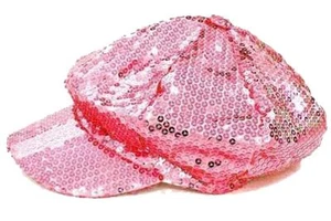 PINK SEQUIN BALL CAP sequined HT079 hats baseball caps ladies womens costume NEW - Picture 1 of 1
