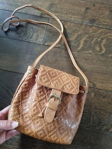 Urban Outfitter Small Tan Brown Embossed Leather Boho Shoulder Bucket Bag - Picture 1 of 6