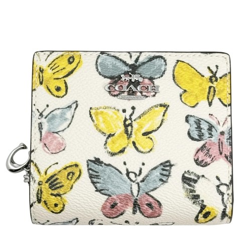 Coach Chalk Multi Butterfly P Firma Rivestito Tela Snap Portafoglio Piccolo (CAP10)