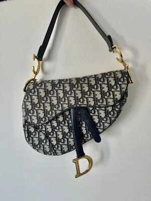Christian Dior Blue Oblique Jacquard Saddle Shoulder Bag, Medium Size Pristine - Image 1 of 4