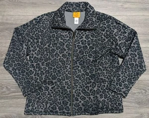 RUBY RD. Jacket Adult Petite Medium Gray Animal Print Cheetah Zip Womens - Picture 1 of 4