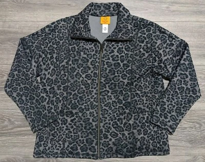 RUBY RD. Jacket Adult Petite Medium Gray Animal Print Cheetah Zip Womens - Image 1 of 4
