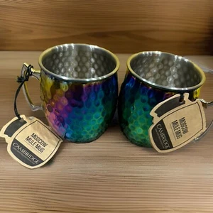 Stainless Steel Metallic RAINBOW Moscow Mule Cocktail Mugs Set Of 2 - Picture 1 of 1