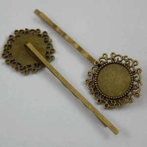 10 pcs Antiqued Bronze Alloy Floral Hair Clip Blank Bezel Hairpin Headwear 14mm - Picture 1 of 4