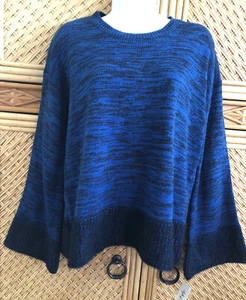 Style &Co Women's Pullover Sweater Blue & Black Bell Sleeves PS *See Notes Size - Picture 1 of 4