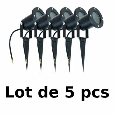 Lot de 5 spots de jardin à piquer EDO HORTUS BLACK IP65 + Ampoules PHILIPS