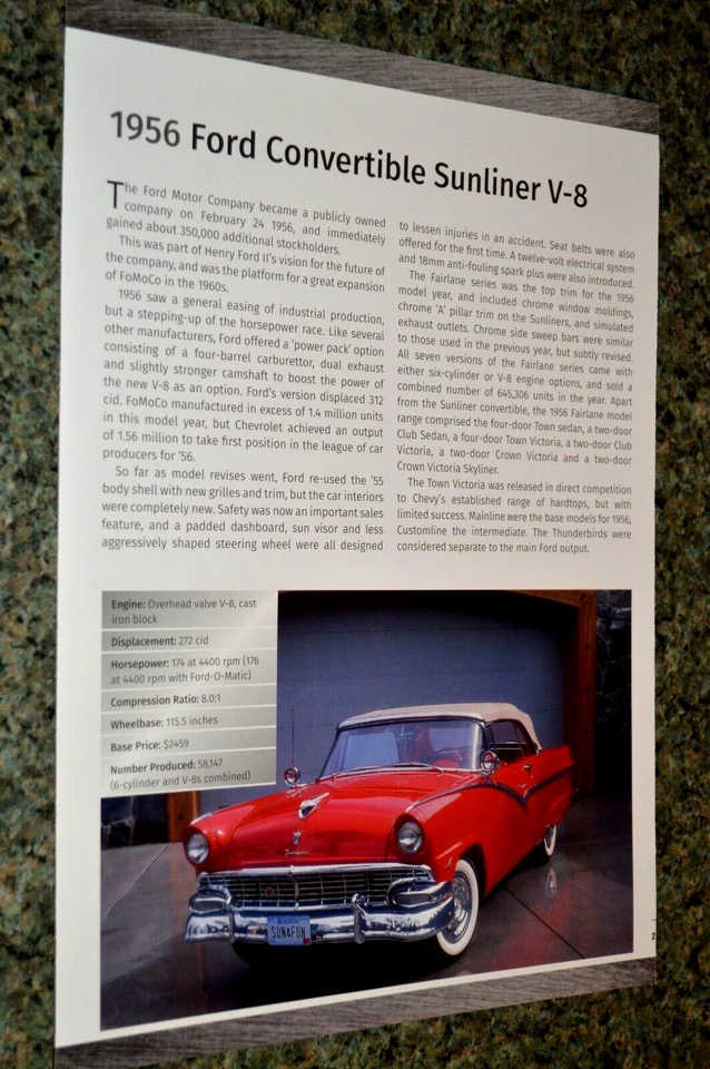 Ford Sunliner 1956 convertible hoja de especificaciones foto impresión 56 272 2 Foto 1 de 1