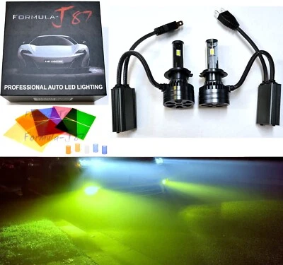 LED Kit F15 140W H7 Lime Yellow Two Bulbs Headlight High Beam Replace Upgrade OE - Image 1 of 4