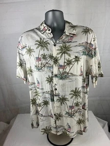Herren Batik Bay Kurzarm Palme Tropical Hawaiihemd Größe Large Weiß - Bild 1 von 3
