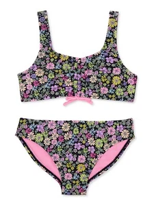 Wonder Nation Girls Floral Cinched Front Bikini with UPF 50, 2-Piece - Picture 1 of 5