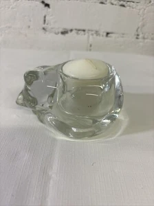 Vintage Indiana Glas klar schlafende Katze Votivkerzenhalter schwer Schmuck Glas - Bild 1 von 7