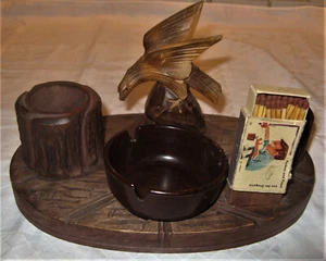 ALTE ANTIKE SCHREIBTISCHGARNITUR SCHREIBTISCH AUS HOLZ ADLER - Bild 1 von 3