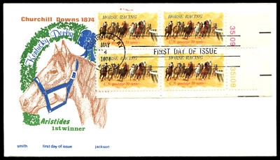 1974 Horse Racing FDC 100th Anniv. Kentucky Derby Smith Jackson Cachet-Multi - Image 1 of 2