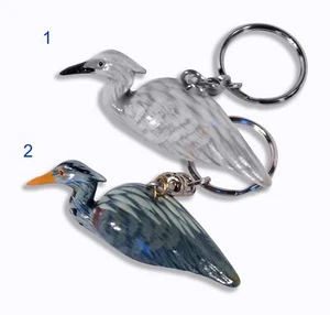 Portachiavi uccellino egret bianco airone blu dipinto a mano 816H - Foto 1 di 3