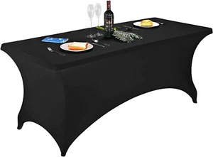 FORLIFE Fitted Spandex Table Covers for 6ft Tables - Black, Perfect for Events - Picture 1 of 12