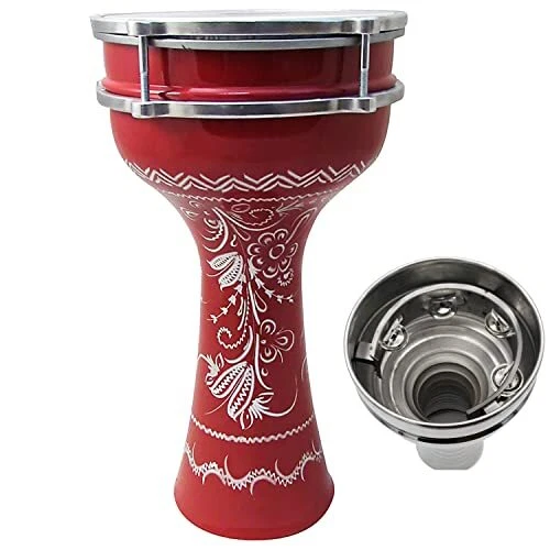 40.6cm Longueur Aluminium Darbouka,8 " Accordable Et Interne Clochettes (Rouge) - Photo 1/2