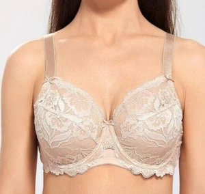 Delmira Plus Size Full Coverage Lace Underwire Unlined Bra 36I Beige Nude W006 - Picture 1 of 12