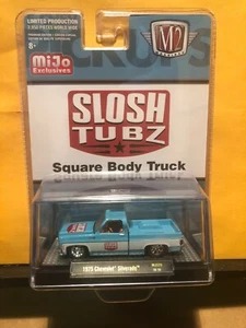 1/64 M2 1975 CHEVROLET SILVERADO C-10 SLOSH TUBZ SQUARE BODY BLUE & WHITE MIJO - Picture 1 of 2