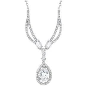 3.6 cttw White Topaz Teardrop with White Topaz Border Necklace - Picture 1 of 1