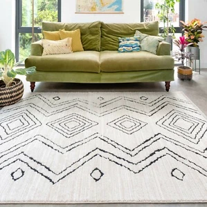 Creme Marokkanische Teppiche Einfarbig Schwarz Tribal Wohnzimmer Weich Berber Scandi Matten - Bild 1 von 11