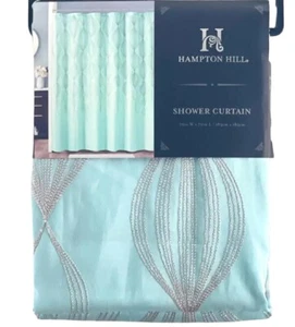 Hampton Hill 72" x 72" Dhalia Aqua & Silver Luxury Textured Shower Curtain NEW - Picture 1 of 3