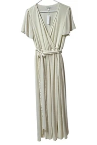 Maxi Vestido Baltic Born Kristina Largo Fluido Completamente Forrado con Cinturón Marfil Nuevo con Etiquetas Grande - Imagen 1 de 16