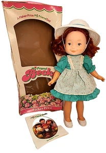 Vintage 80er Fisher Price My Friend Becky Rothaarige Puppe Box Kleid Hut Schuhe Vinyl - Bild 1 von 14