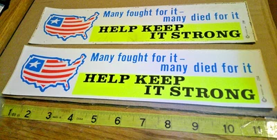 2 original VINTAGE 70's BUMPER STICKERS humor many fought many died help keep it - Image 1 of 2