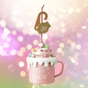 4 Holiday Time Let It Snow Everything Pink Mug Christmas Tree Ornaments New 2025 - Picture 1 of 4