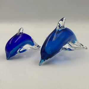 Vintage Murano Italien 3" klar mehrfarbig Kunstglas Delphin 2er Set Briefbeschwerer - Bild 1 von 7