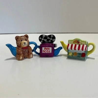 VTG Red Rose Mini Teapots Teddy Bear Movie Theatre Fruit Stand Farmer's Market - Image 1 of 4