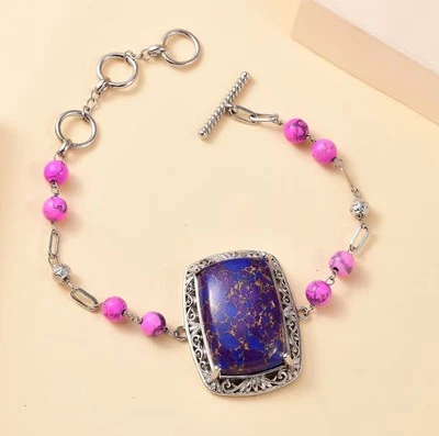 Mojave Purple Turquoise Toggle Clasp Bracelet Platinum Ovr Coppr w/Magnet Adjust - Image 1 of 4