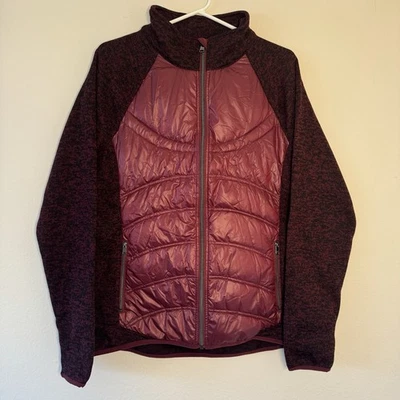 Chaqueta London Fog Puffer Mujer Grande Tejida Mangas Largas Borgoña Cremallera Foto 1 de 4