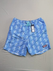 $ 90 Neu mit Etikett Vineyard Vines Badehose M blau Boardshorts Seepferdchen-Druck Netz gefüttert - Bild 1 von 7