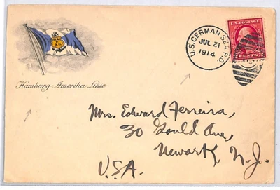 USA ADVERT *Hamburg America Line* Cover 1914 GERMAN SEA PO Duplex MARITIME YH362 - Image 1 of 4