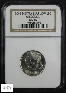2004 D Extra Low Leaf Wisconsin George Washington State Quarter 25C NGC MS 65 - Picture 1 of 5