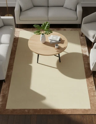 Beige & white  Rug Wool & silk Hand Tufted, Living Room, Bedroom,  Kids Room , - Image 1 of 4