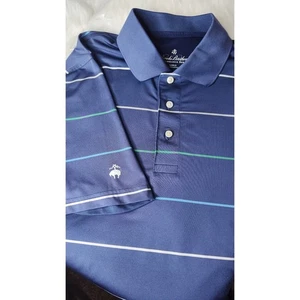 Brooks Brothers Performance Series Golf Polo Shirt Mens Large Striped Logo Navy - Picture 1 of 6