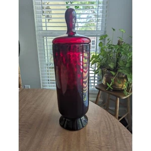 Vintage Empoli Art Glass Red Amberina Optic Apothecary Jar with Lid 14" - Picture 1 of 11