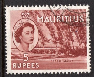 MAURITIUS QEII 1954 5r Red-Brown Sg 305 FINE USED - Picture 1 of 2