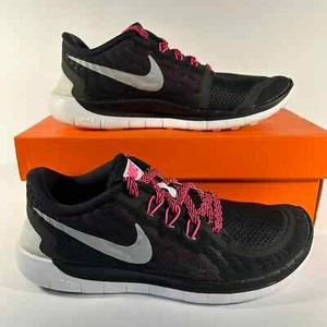 Nike Free 5.0 GS Black/Metallic Silver-Vivid Pink Size 5Y - Picture 1 of 10